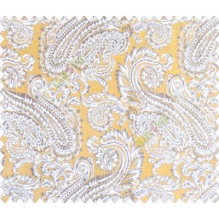 Traditional ivory large paisley floral self design mustard yellow beige silver main curtain